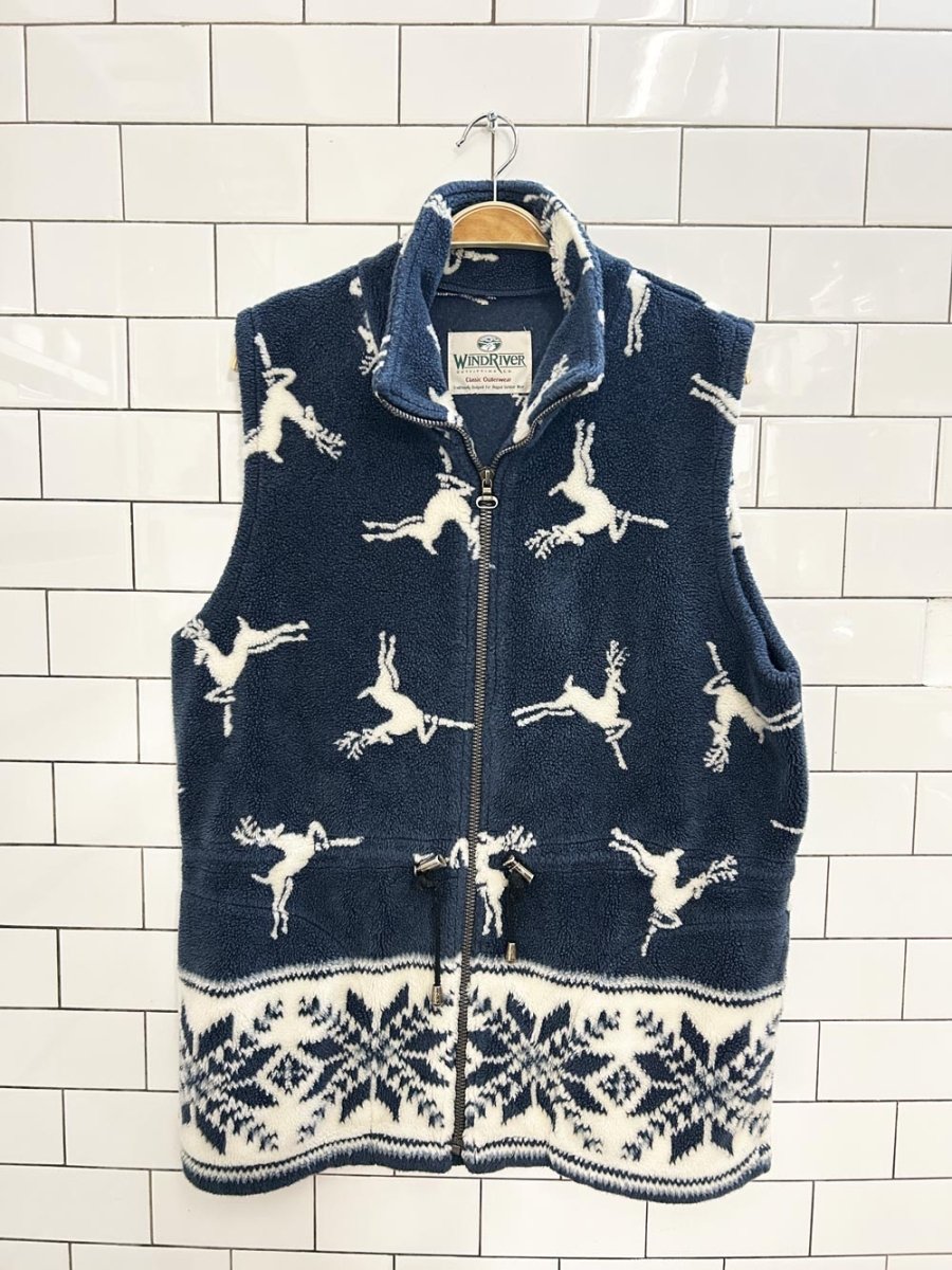 vintage windriver reindeer drawstring fleece vest - good market thrift store