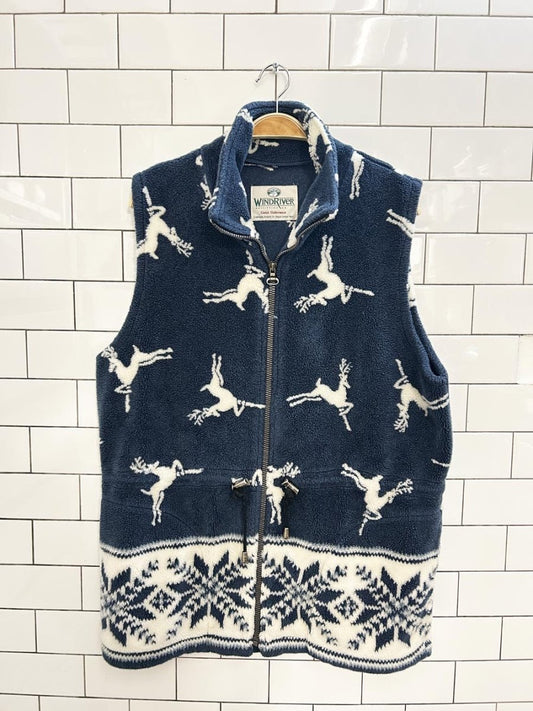 vintage windriver reindeer drawstring fleece vest - good market thrift store