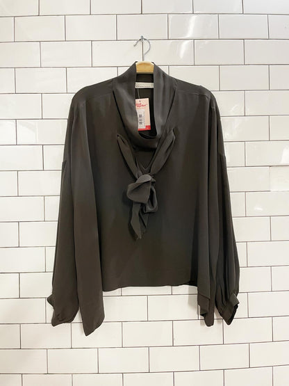 liviana conti tie neck boxy silk blouse - good market thrift store