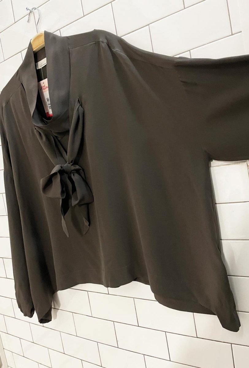 liviana conti tie neck boxy silk blouse - good market thrift store