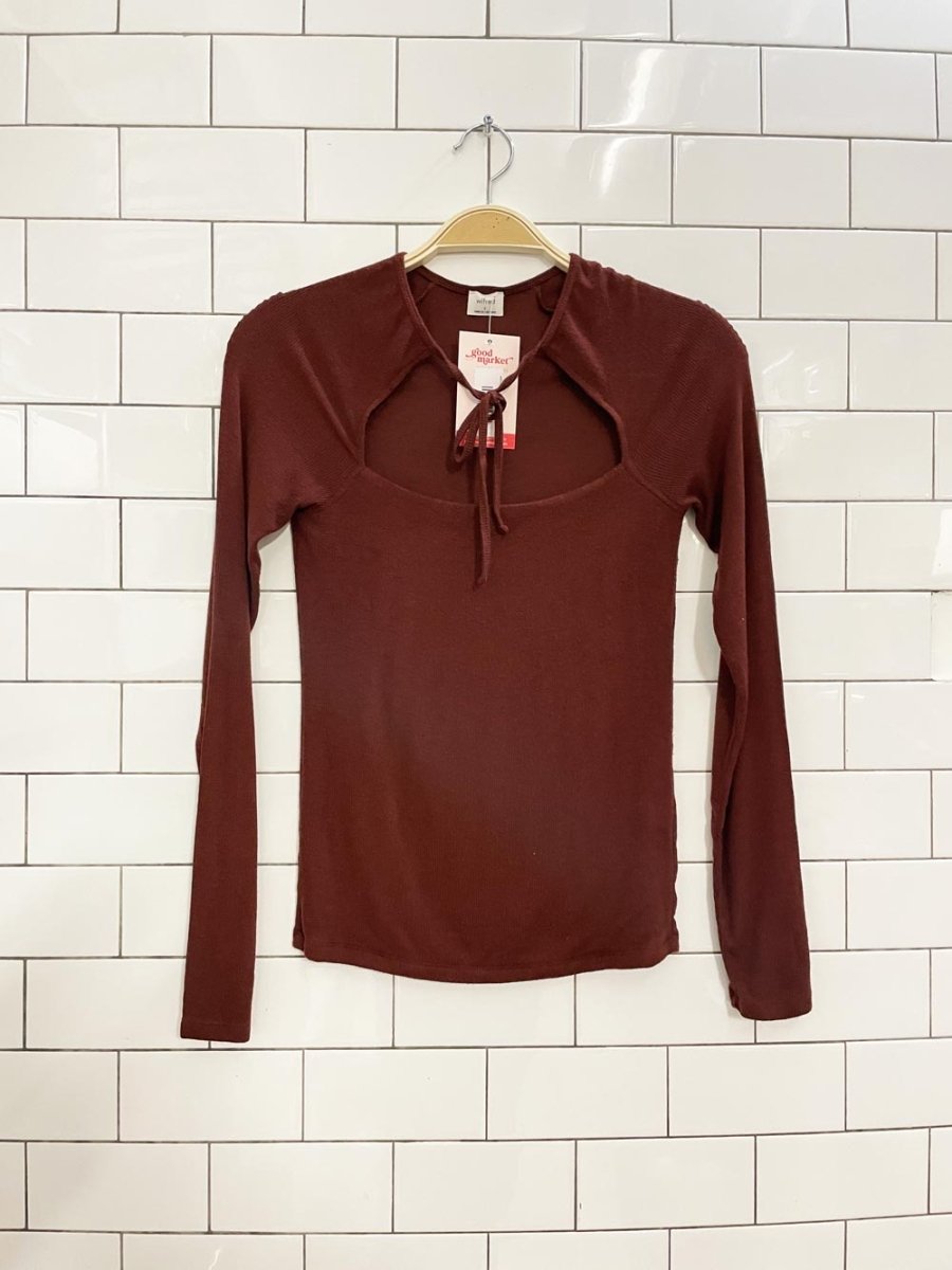 wilfred carla ribbed tie neck long sleeve top - good market thrift store
