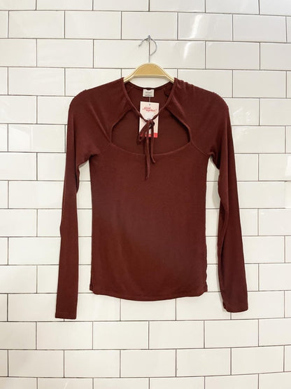 wilfred carla ribbed tie neck long sleeve top - good market thrift store