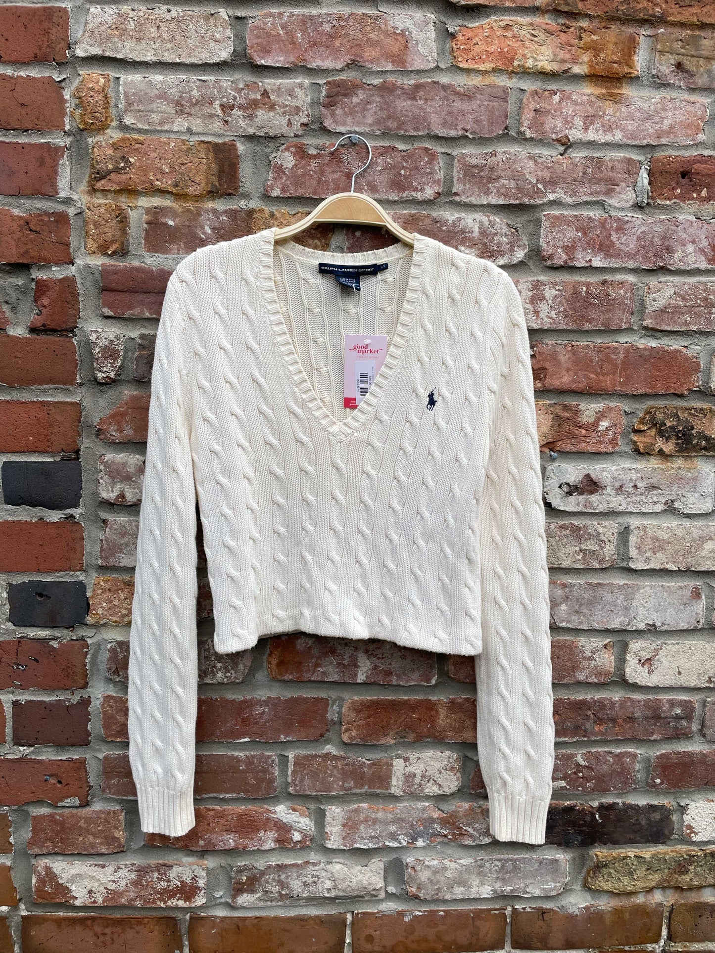 rework x vintage polo RL cable knit crop sweater