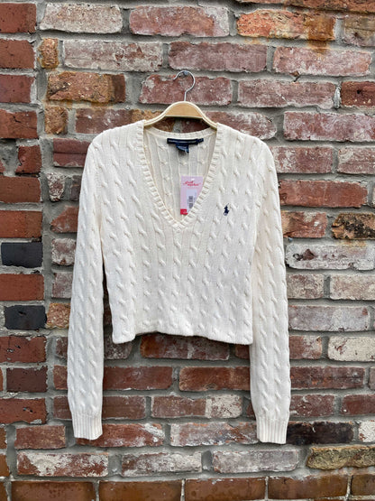 rework x vintage polo RL cable knit crop sweater