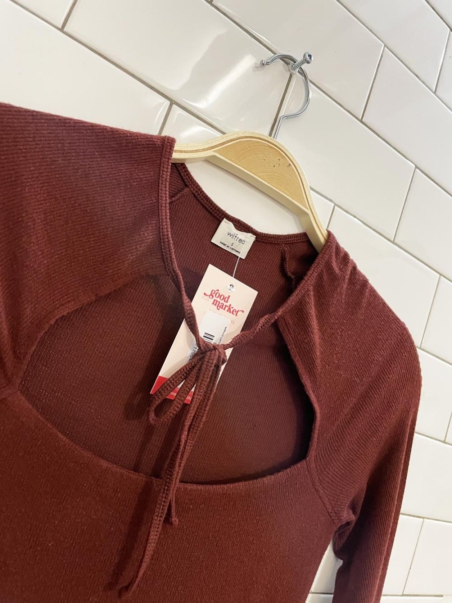 wilfred carla ribbed tie neck long sleeve top - good market thrift store