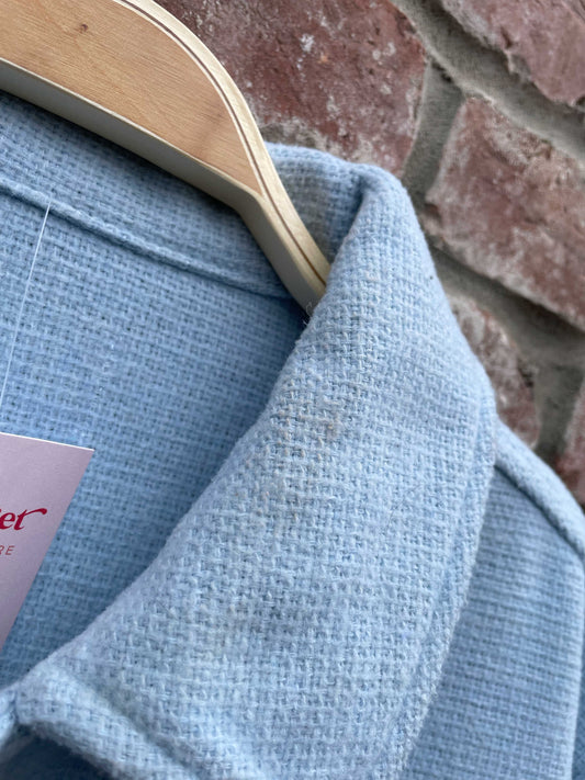 light blue woven waffle long shirt jacket