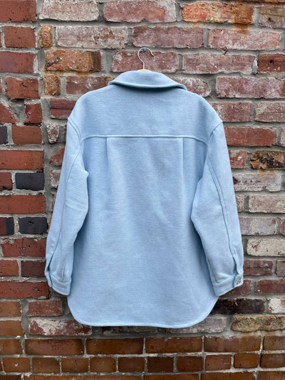 light blue woven waffle long shirt jacket
