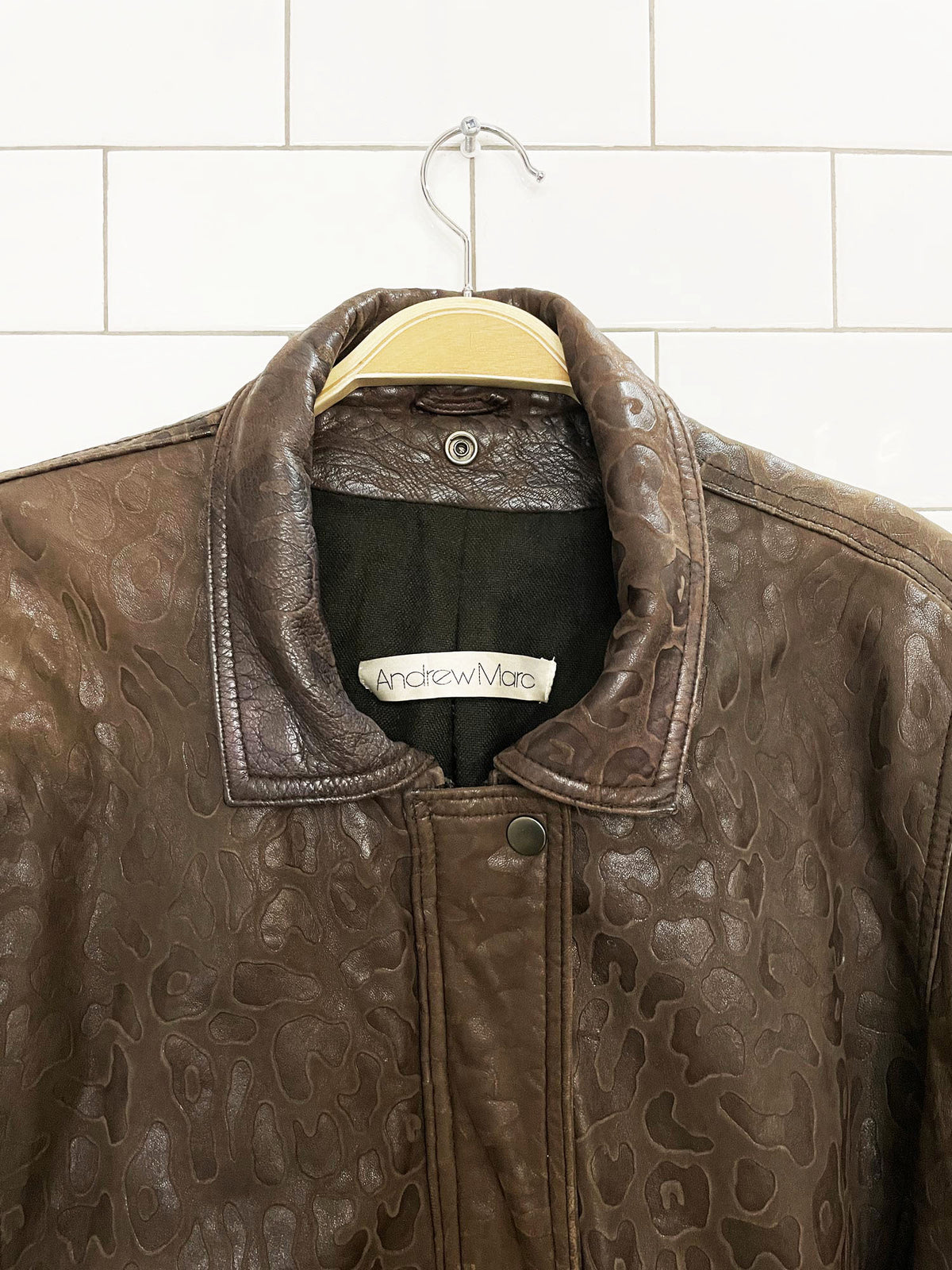 vintage andrew marc soft leather animal print embossed bomber jacket | lambskin | saks fifth avenue