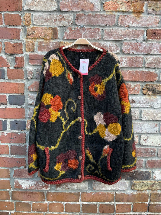 vintage fall florals mohair-blend sweater cardi jacket