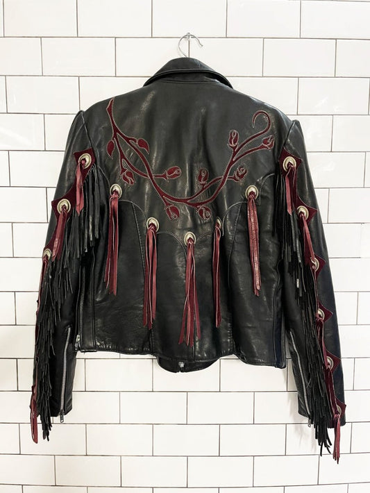 vintage 70s harley davidson roses + concho fringe gypsy leather jacket | made in USA - good market thrift store