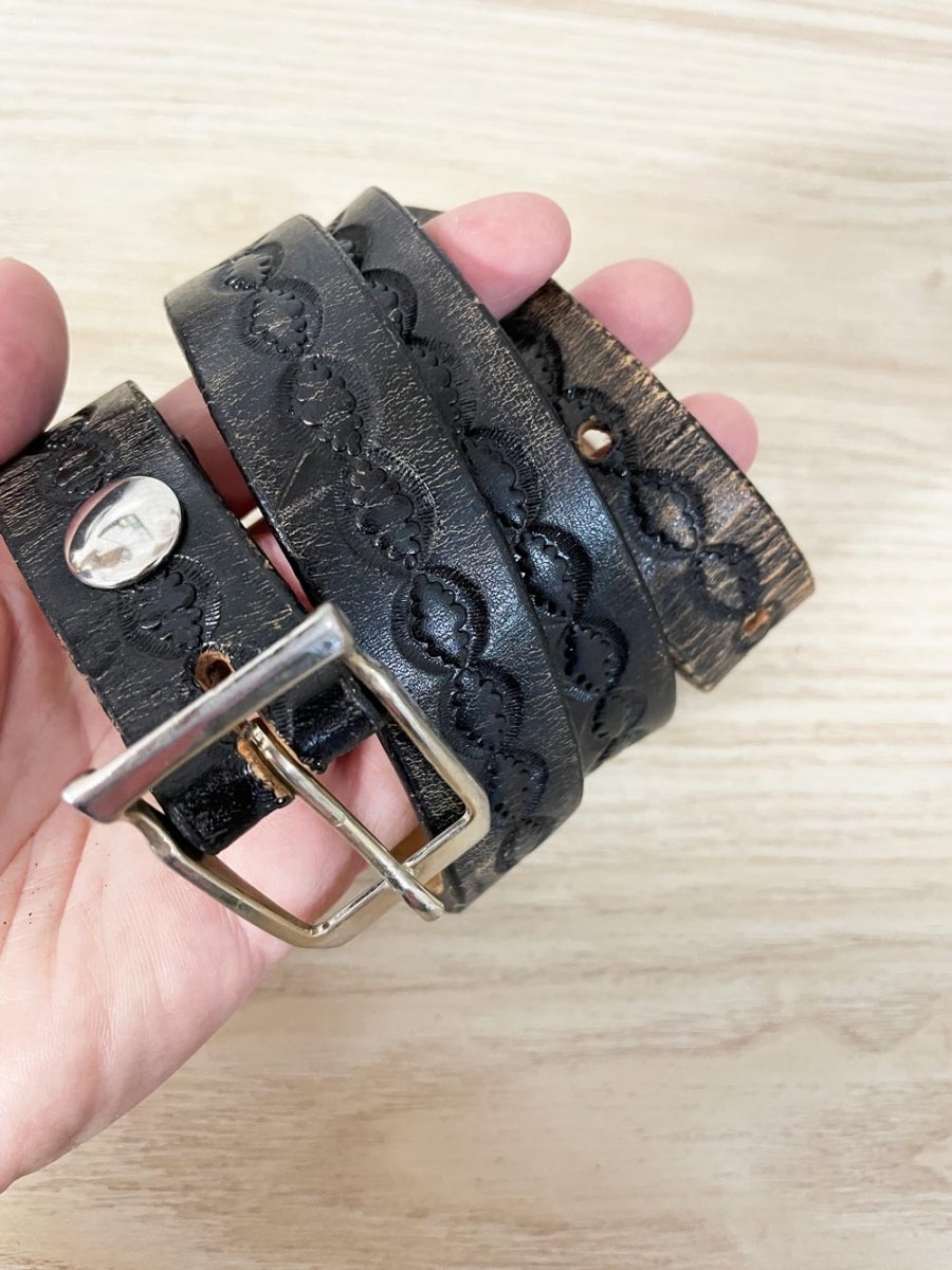 vintage tooled leather belt | made in USA - good market thrift store