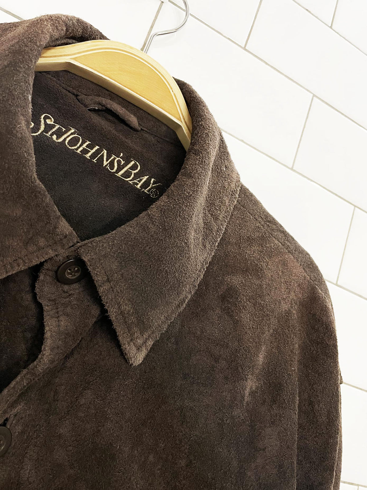 vintage st johns bay soft suede full button shirt jacket | leather