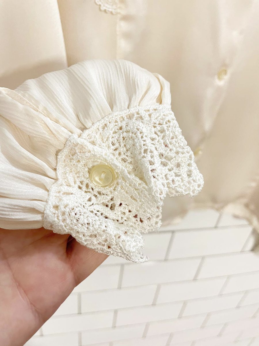 vintage san andré satin lace trim button - back blouse | new york paris | made in USA - good market thrift store