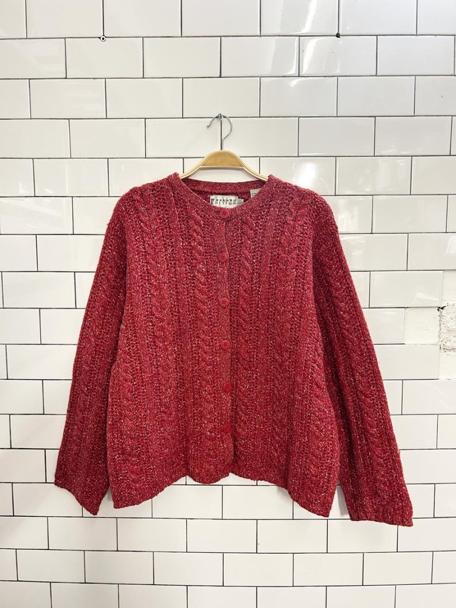 vintage 00s winter edition wool - blend cable knit cardigan - good market thrift store