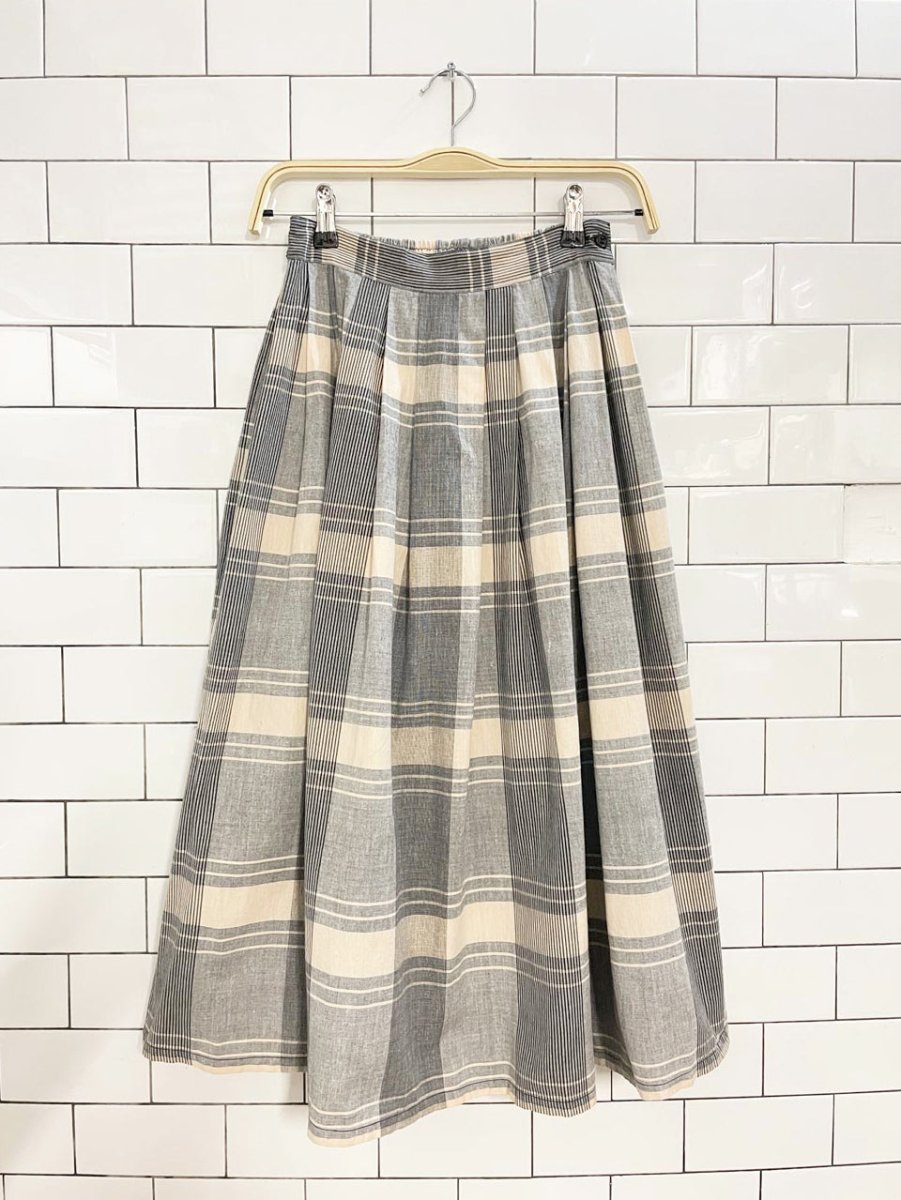 vintage neutrals plaid pleated midi skirt | 100% cotton - good market thrift store