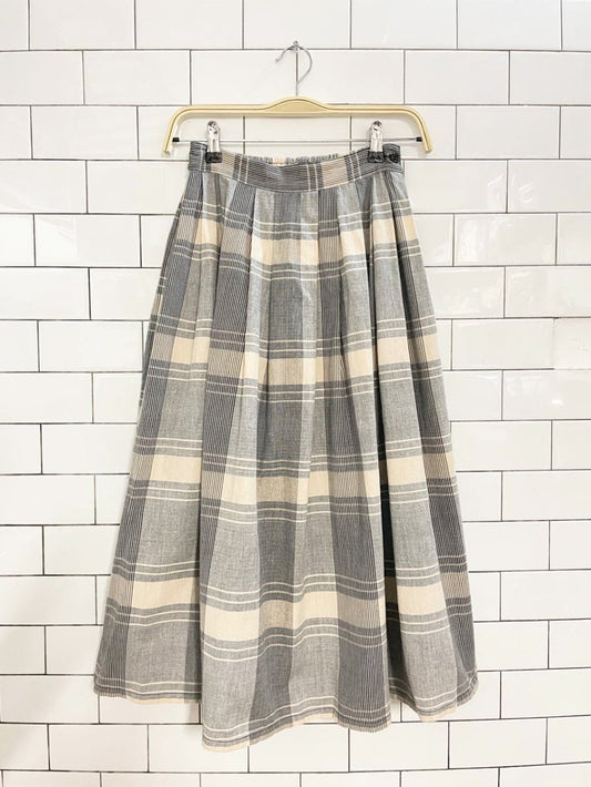 vintage neutrals plaid pleated midi skirt | 100% cotton - good market thrift store