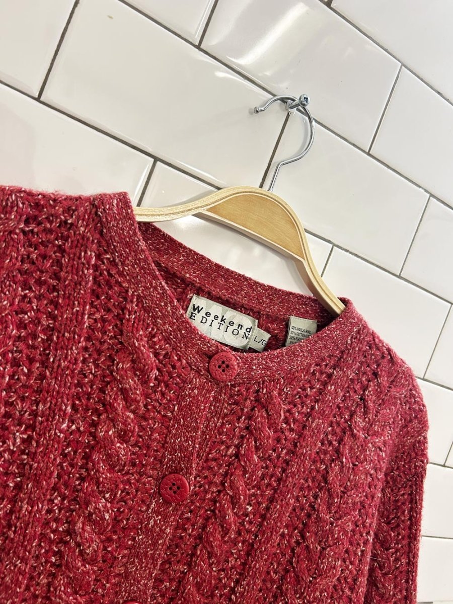 vintage 00s winter edition wool - blend cable knit cardigan - good market thrift store