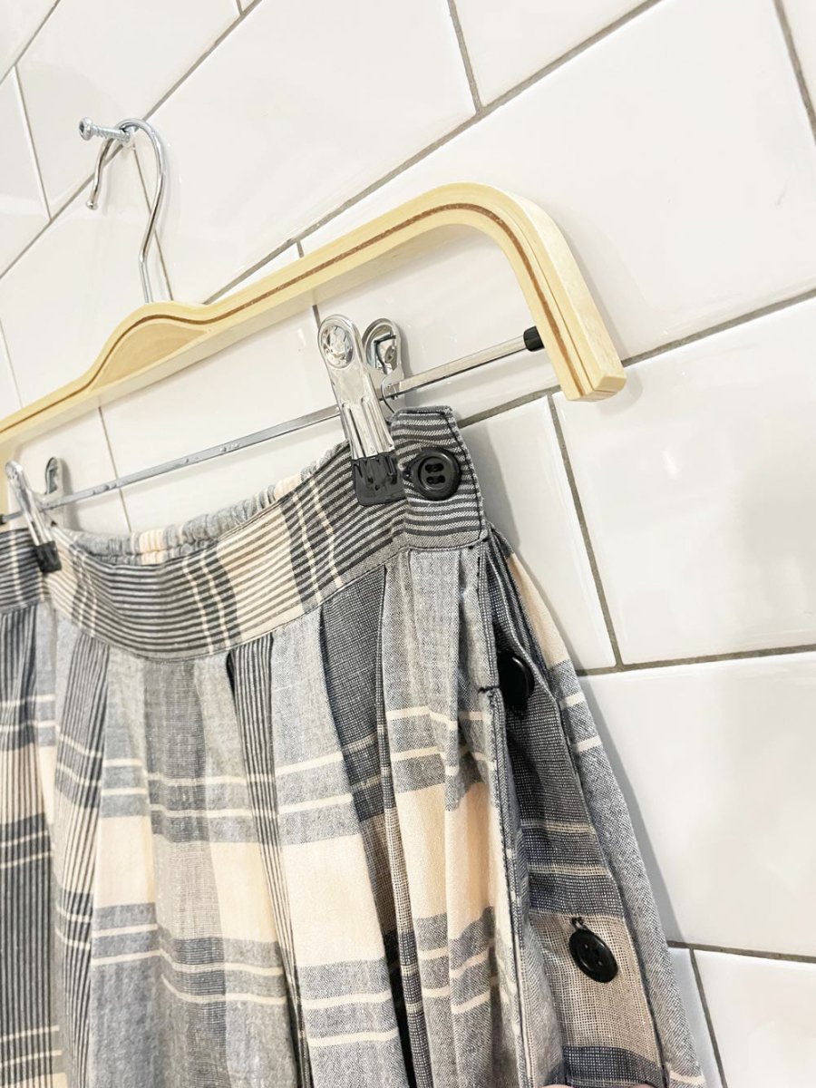 vintage neutrals plaid pleated midi skirt | 100% cotton - good market thrift store