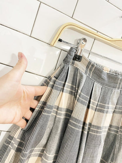 vintage neutrals plaid pleated midi skirt | 100% cotton - good market thrift store