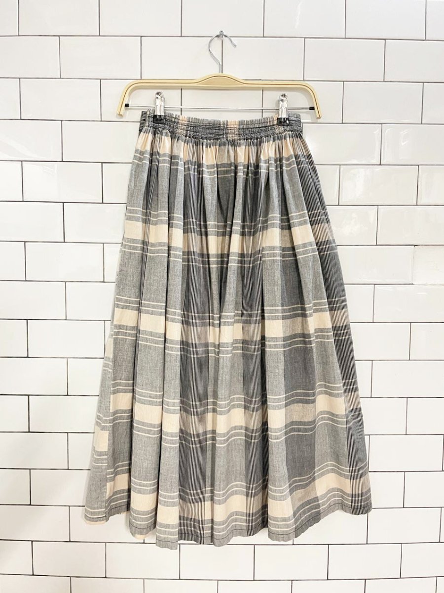 vintage neutrals plaid pleated midi skirt | 100% cotton - good market thrift store