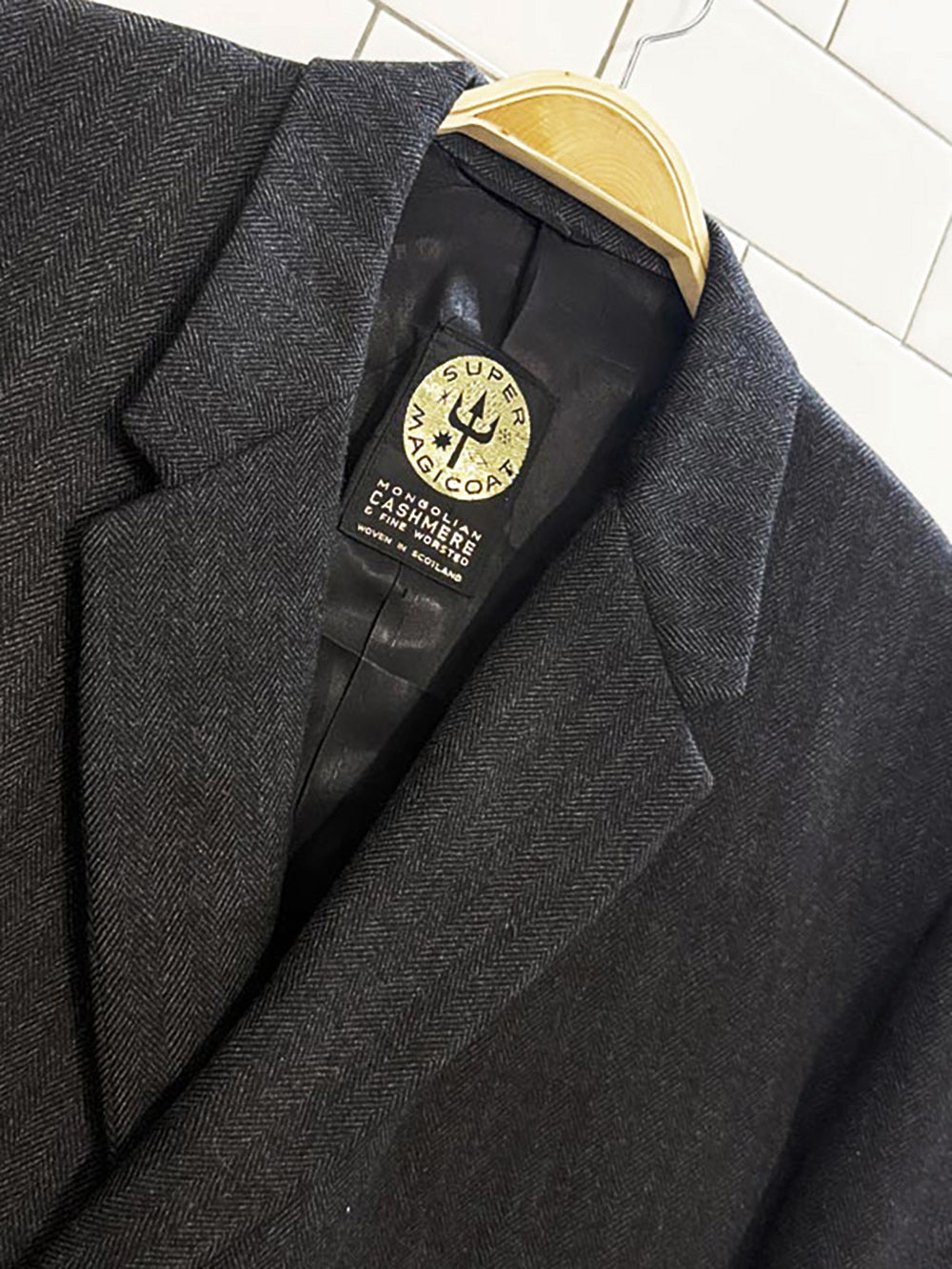 vintage mongolian cashmere herringbone coat | super magicoat | woven in Scotland