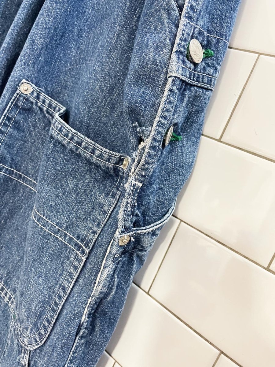 vintage 90s y2k tommy hilfiger big flag logo carpenter denim overalls - good market thrift store