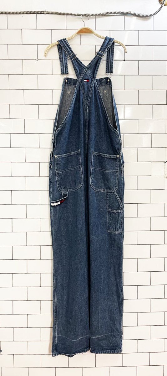 vintage 90s y2k tommy hilfiger big flag logo carpenter denim overalls - good market thrift store