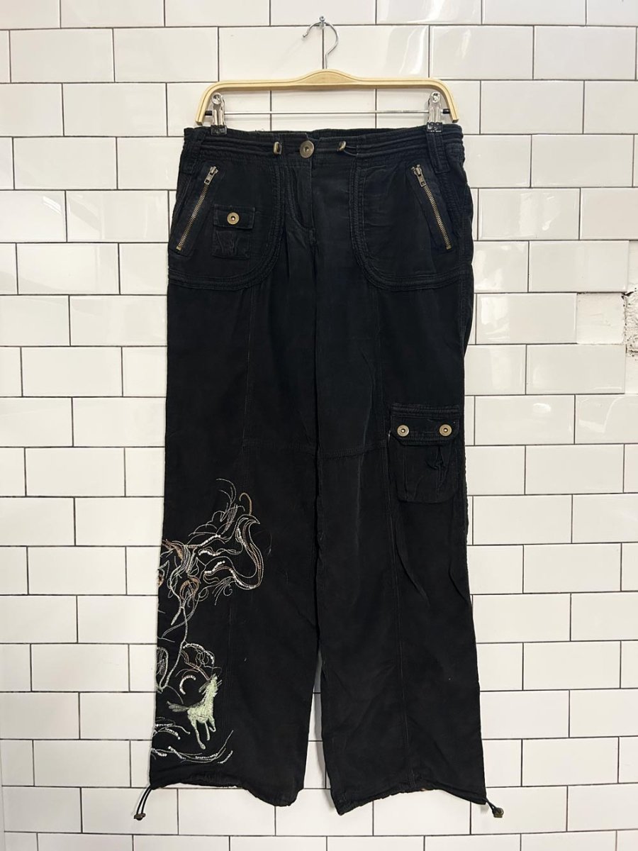 y2k black low rise corduroy cargo parachute pant - good market thrift store