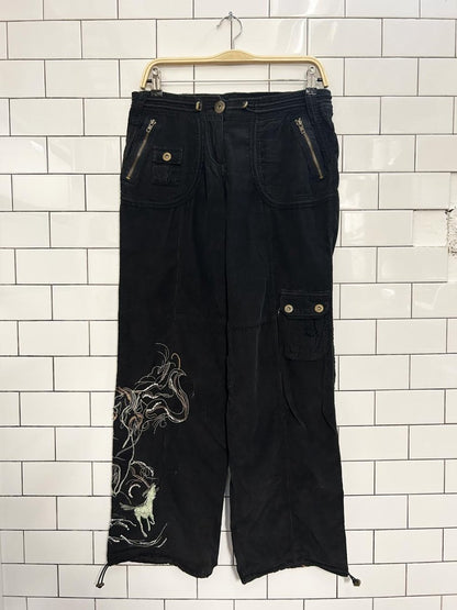 y2k black low rise corduroy cargo parachute pant - good market thrift store