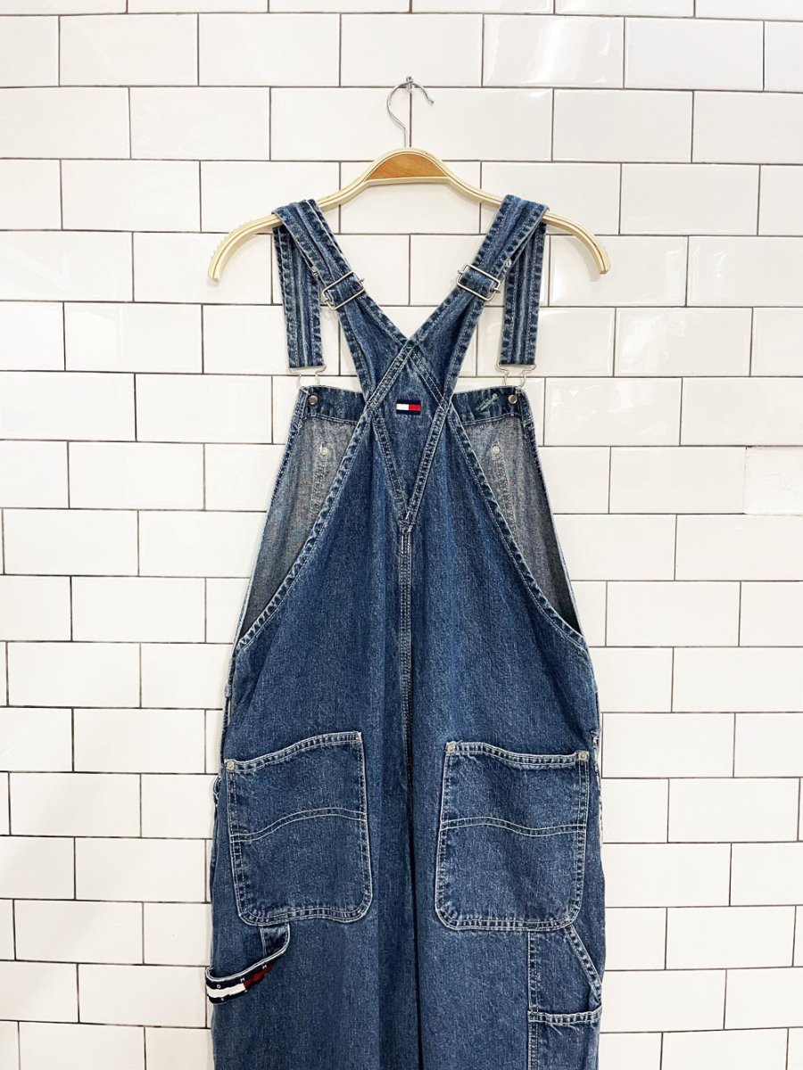 vintage 90s y2k tommy hilfiger big flag logo carpenter denim overalls - good market thrift store