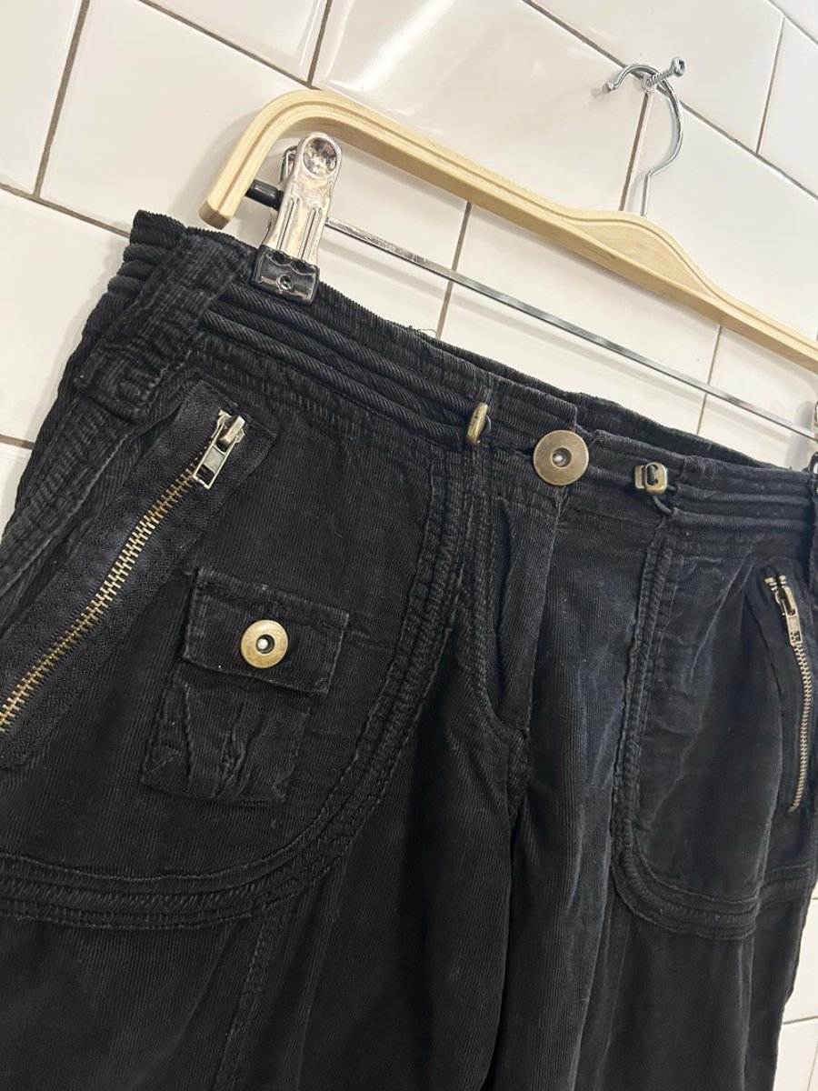 y2k black low rise corduroy cargo parachute pant - good market thrift store