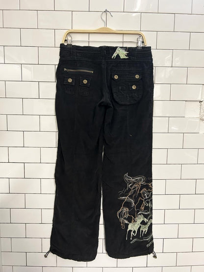 y2k black low rise corduroy cargo parachute pant - good market thrift store