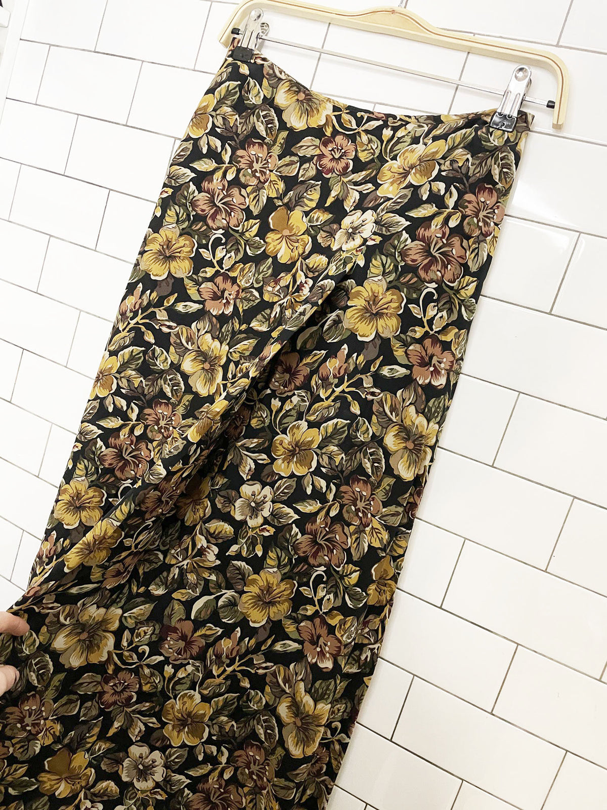 isda & co 100% silk floral faux wrap maxi skirt