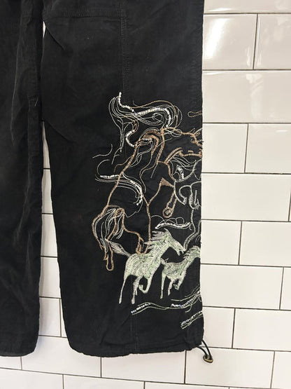 y2k black low rise corduroy cargo parachute pant - good market thrift store