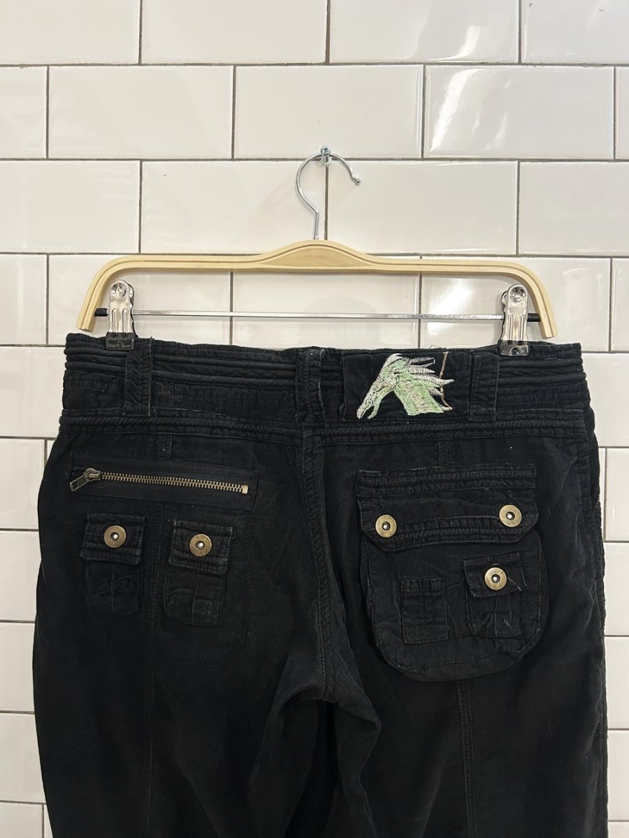 y2k black low rise corduroy cargo parachute pant - good market thrift store
