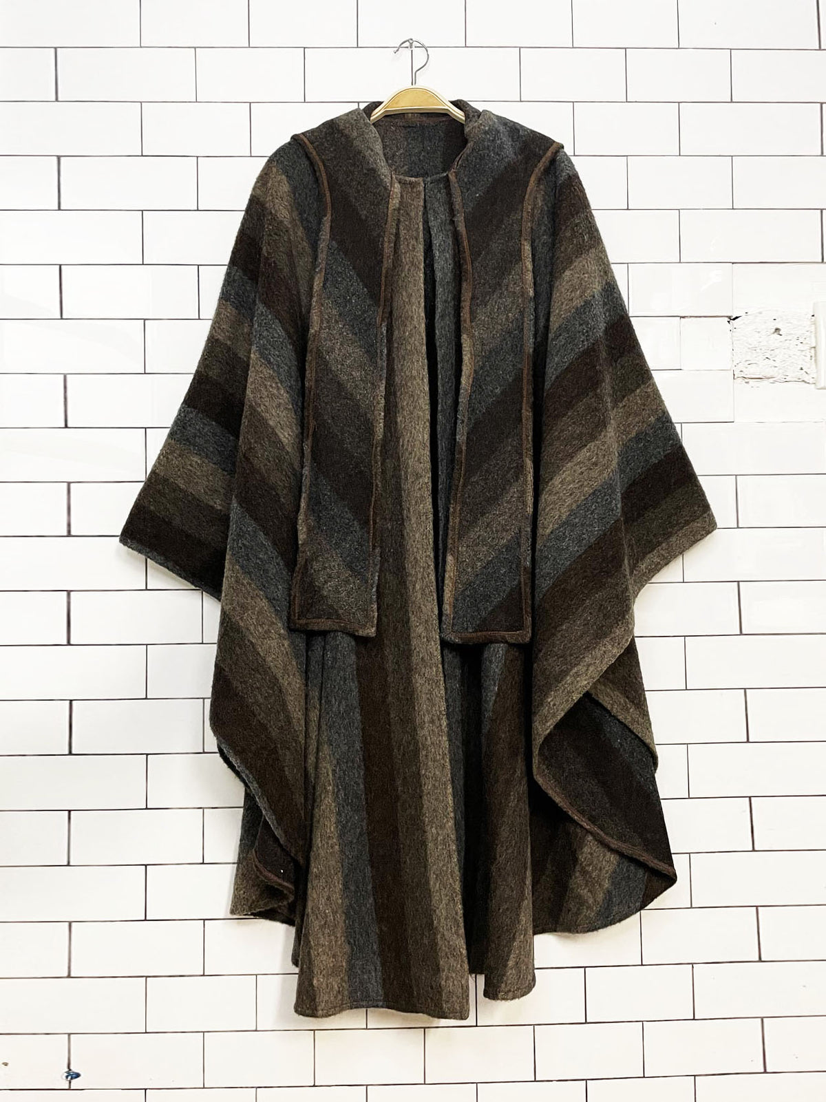 vintage wool blanket stripe hooded poncho