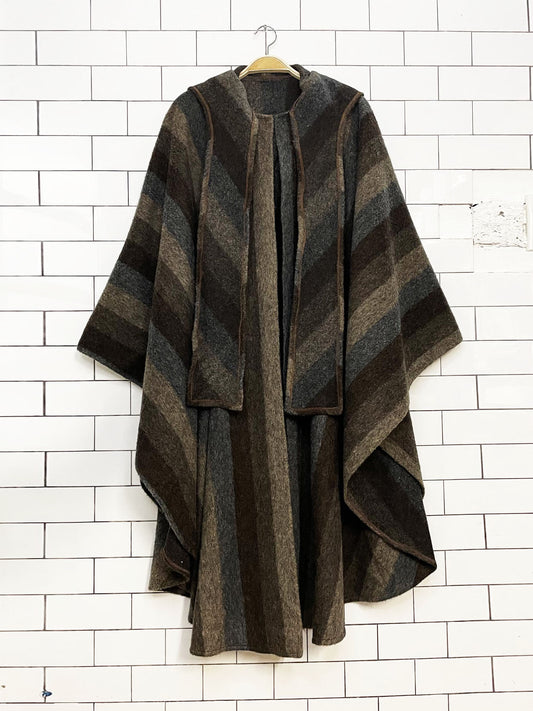 vintage wool blanket stripe hooded poncho