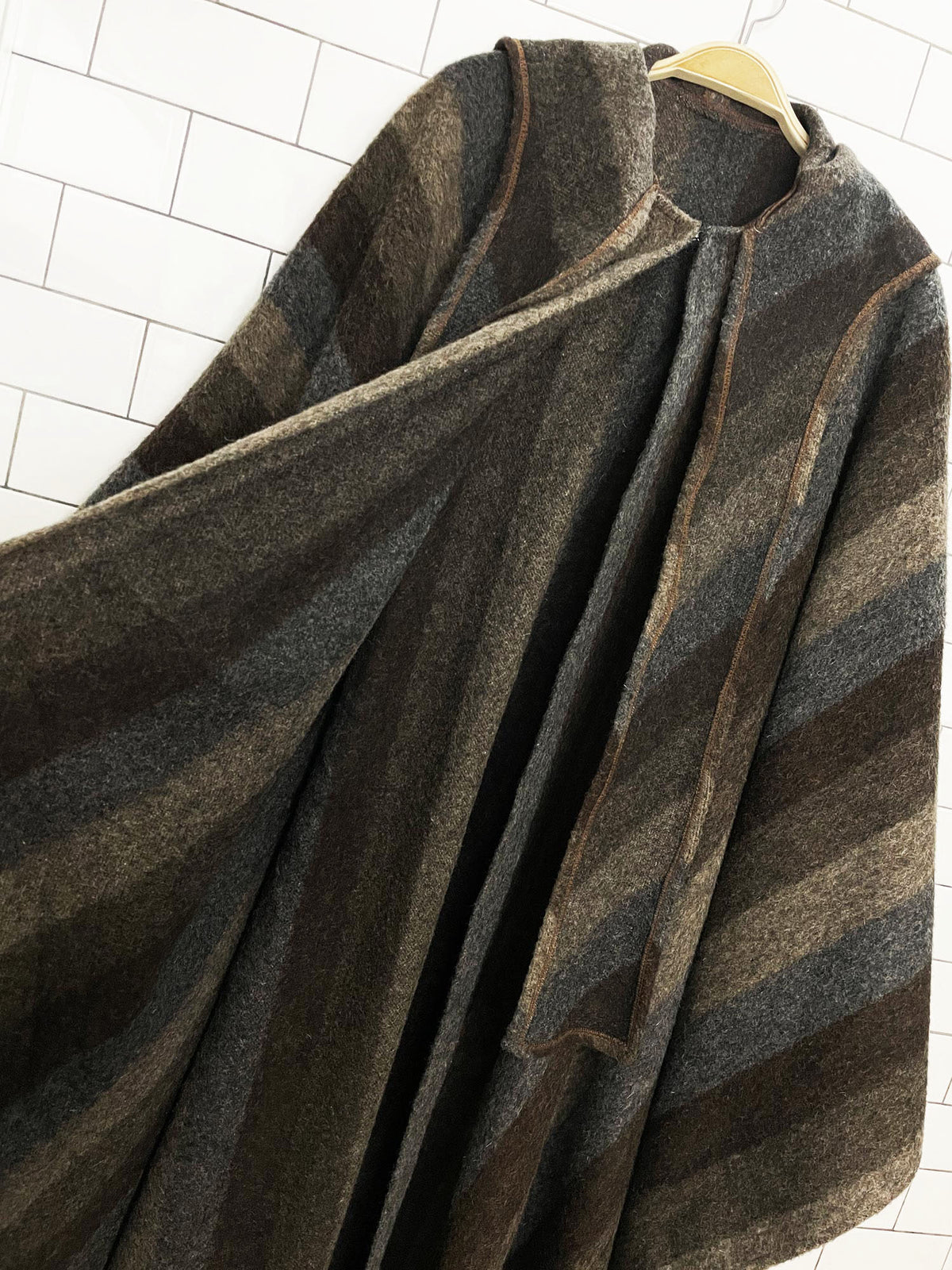 vintage wool blanket stripe hooded poncho