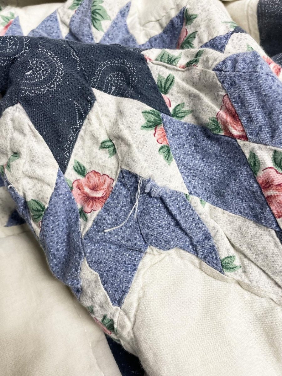 vintage 00s quilt star squares quilted coverlet - good market thrift store