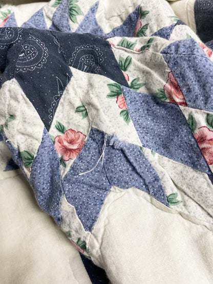 vintage 00s quilt star squares quilted coverlet - good market thrift store