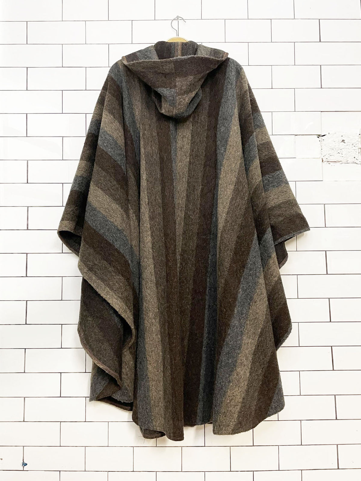 vintage wool blanket stripe hooded poncho