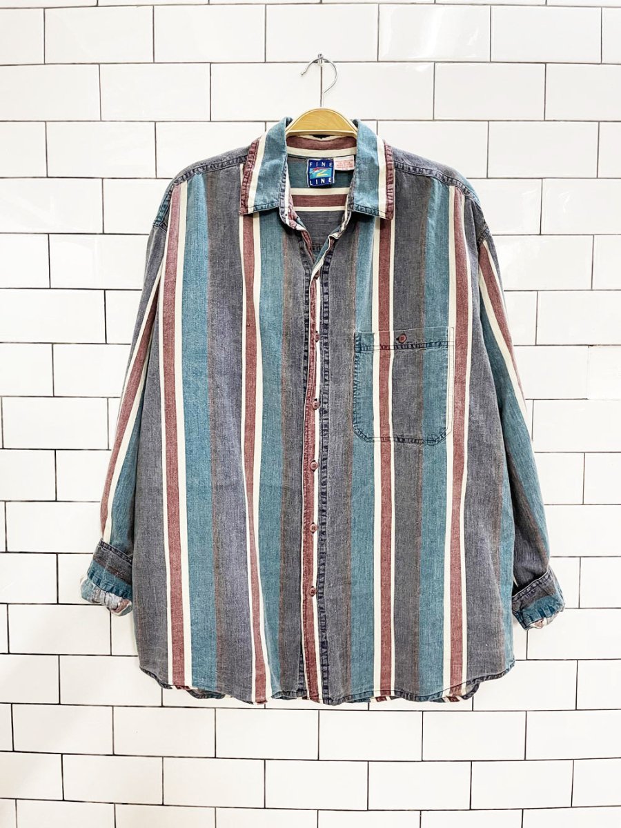 vintage 90s fine line faded stripe shirt - good market thrift store