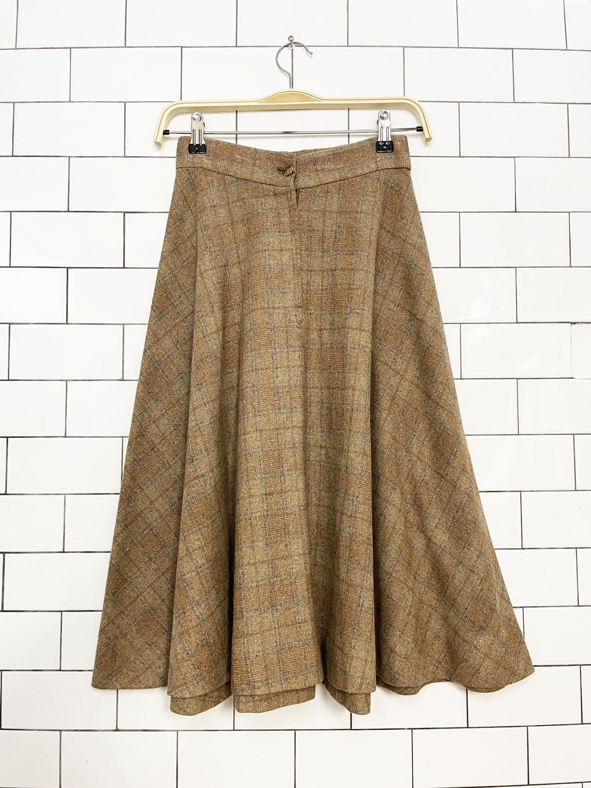 x2 vintage wool plaid fitted vest + high rise midi skirt set