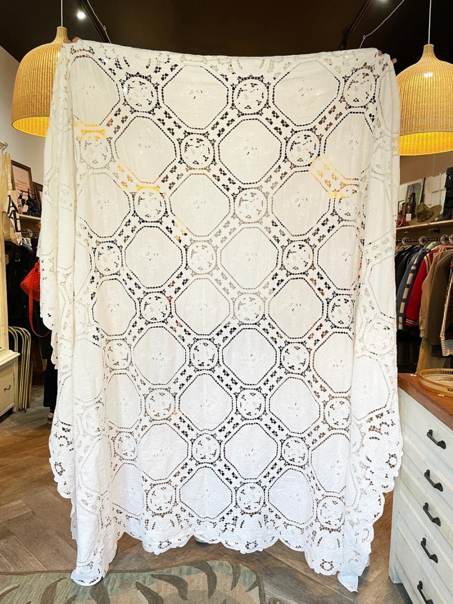 vintage eyelet lace floral xl table cloth - good market thrift store