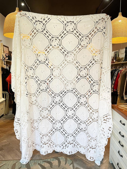 vintage eyelet lace floral xl table cloth - good market thrift store