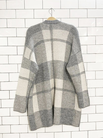 ae wool-blend plaid open knit cardigan | american eagle