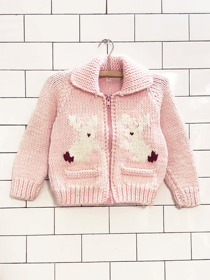 vintage handmade wool bunny full zip knit cowichan cardigan