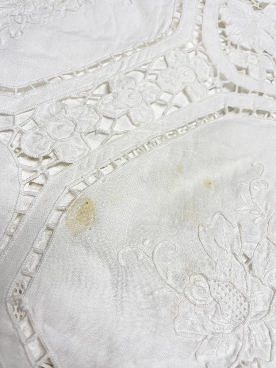 vintage eyelet lace floral xl table cloth - good market thrift store