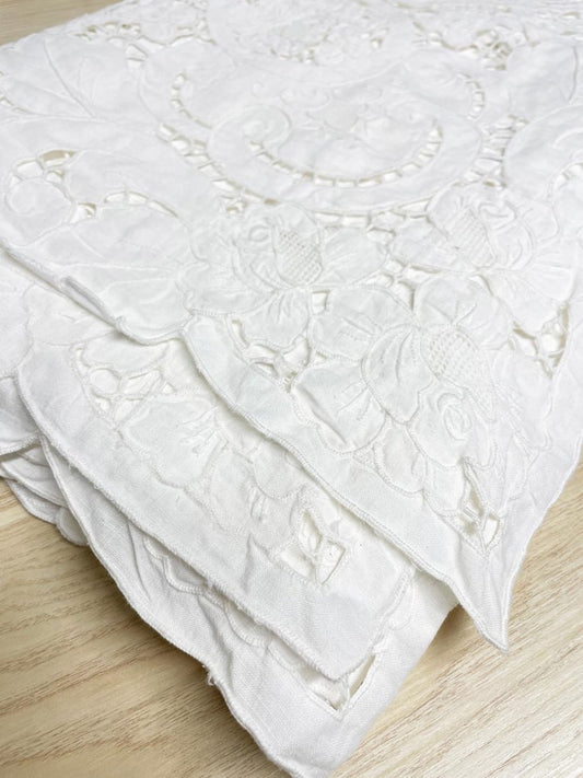vintage eyelet lace floral xl table cloth - good market thrift store