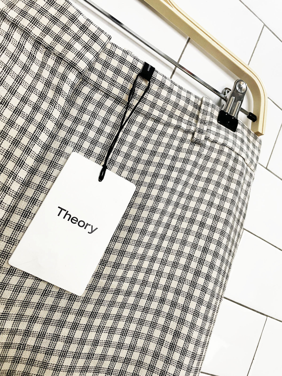 nwt theory linen-blend windowpane plaid wide leg flat front trouser | nordstrom